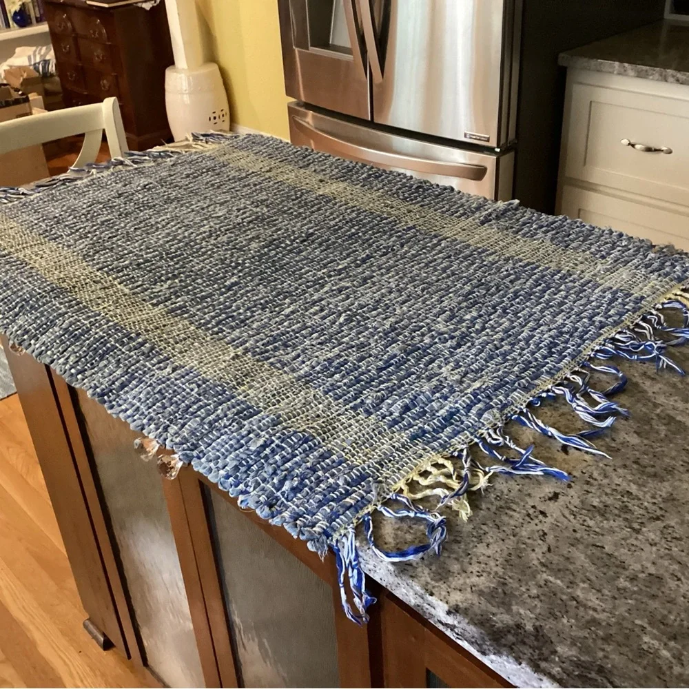 Blue and White Woven Throw Blanket